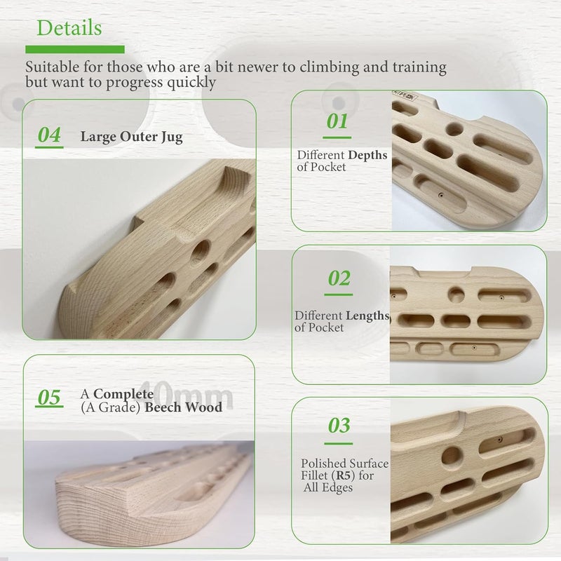 VERTIPEAK Store Wooden Hangboard Rock Climbing, Climbing Fingerboard with Mounting Kit for Bouldering, Finger Strength and Pull Up, Training Board with Adjustable Silicone Depth Spacers or Basic - Image 5